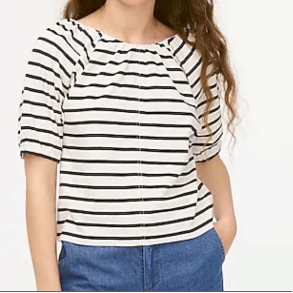 J. Crew Mariner Cloth Puff-Sleeve Top in Stripe Size Small